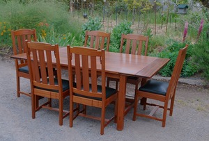 Greene & Greene style custom dining table & chairs.